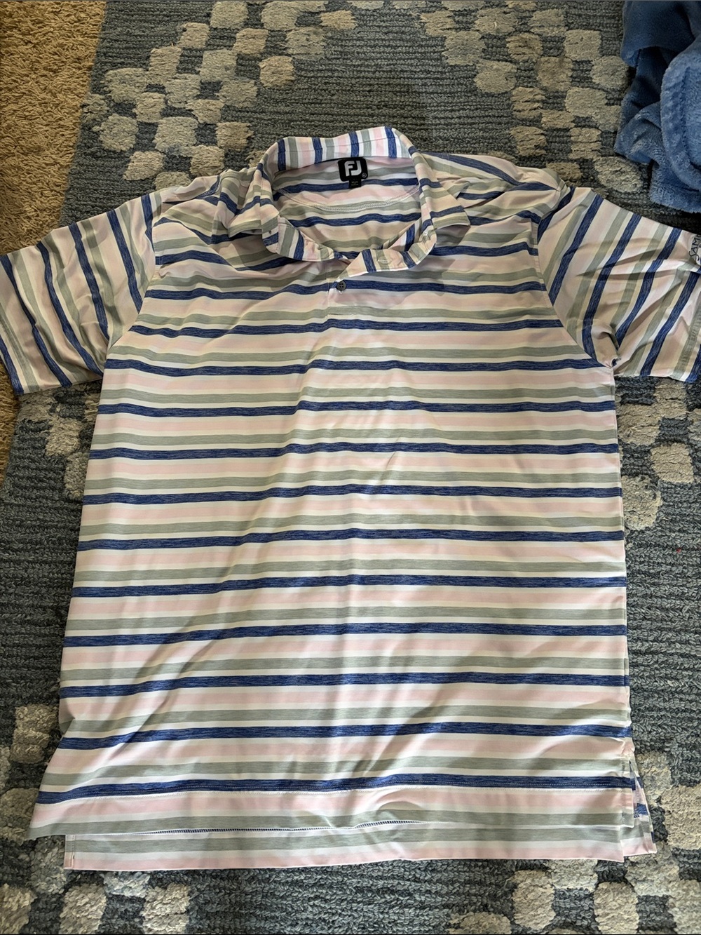 FootJoy Striped Polo in White, Blue & Pink